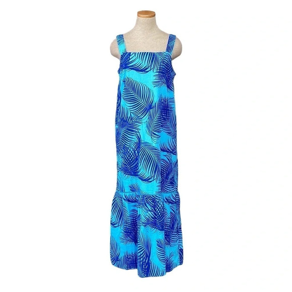 Liz Claiborne Dress NWT Maxi Hawaiian Linen Sleeveless Panel Blue Size Medium - Picture 1 of 17